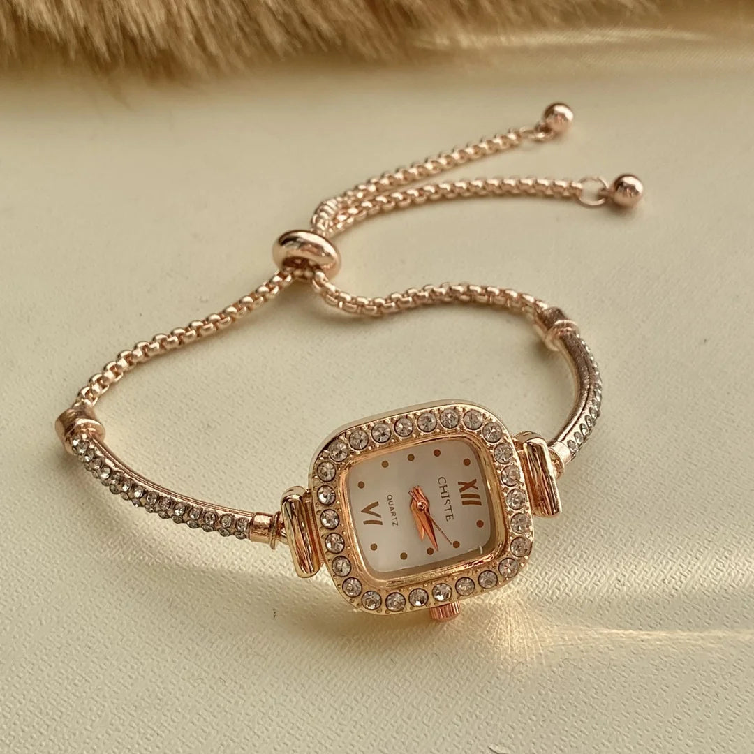 Rose Gold Silver Petite Bracelet Watch for Women, Gifts for Girlfriend Diamond Dress Analog square Watch