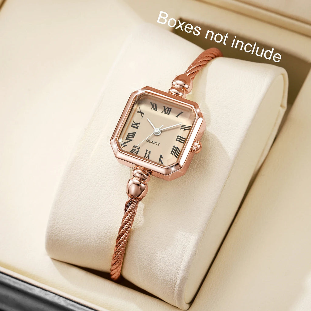 1/4PCS Fashion Square Roma Dial Women Quartz Watch Elegant Bracelet Strap Wristwatch Reloj Mujer Girls Clock Gift (Without Box)
