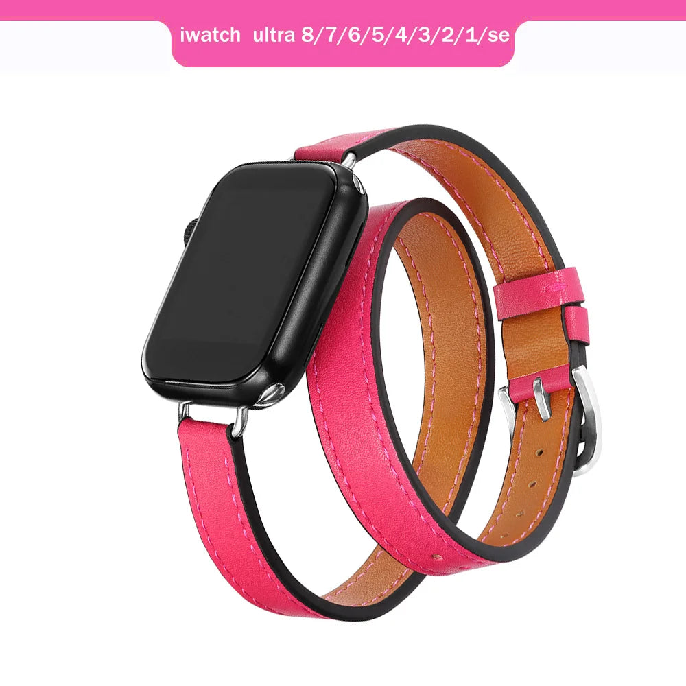 Band for Apple Watch Ultra 49mm 45mm 42mm 44mm 41mm 38mm 40mm Double Tour Leather Strap Iwatch Series 9 8 7 6 Se 5 4 3 2 Correa