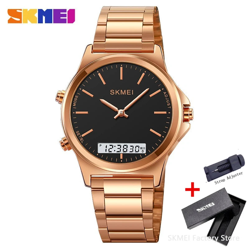 SKMEI 2120 Digital Quartz Watch for Men Waterproof Sport Dual Display Stainless Steel Mens Wristwatches Alarm Clock Reloj Hombre