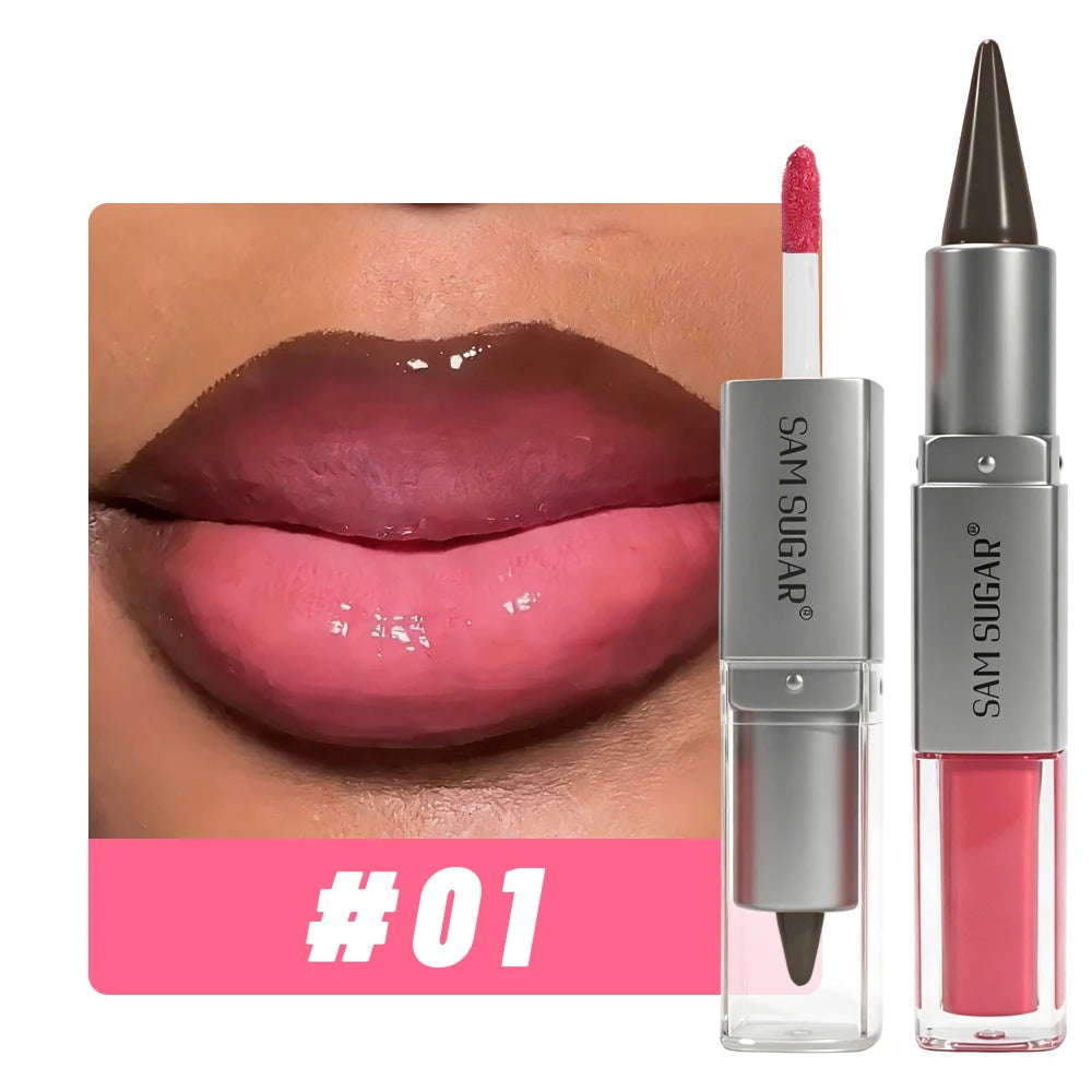 Double Head Lip Gloss Lipliner Two in One Moisturizing Texture Durable Gloss Easy to Apply Natural Lip Makeup