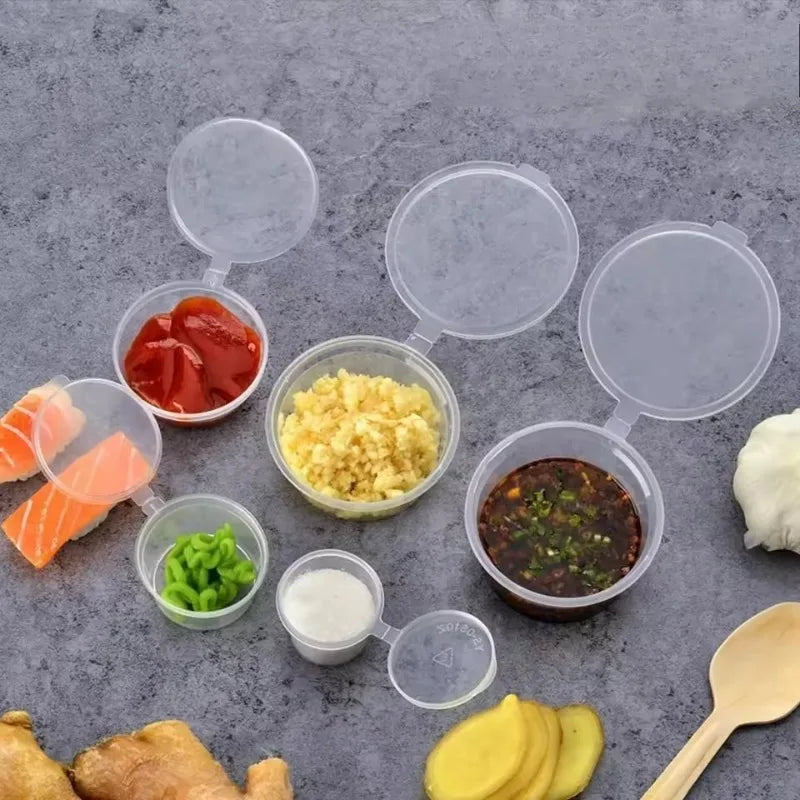 50/100PCS Disposable Sauce Cups with Lids Household Kitchen Leak-Proof Small Sauce Cups Portable Salad Dressings Seasoning Box
