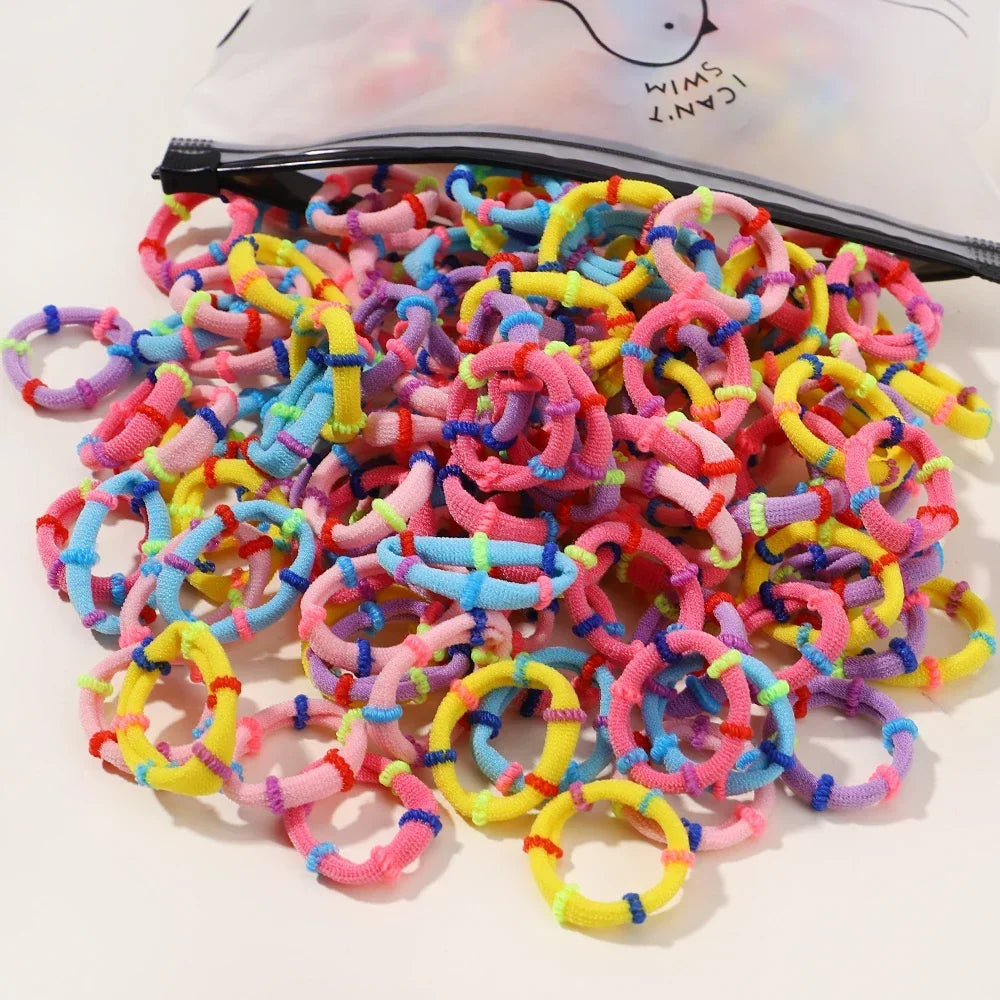 60pcs/lot Colorful Elastic Hairband Rubber Bands for Children Ponytail Support Hairties Splicing Headrope Kids Hair Accessories