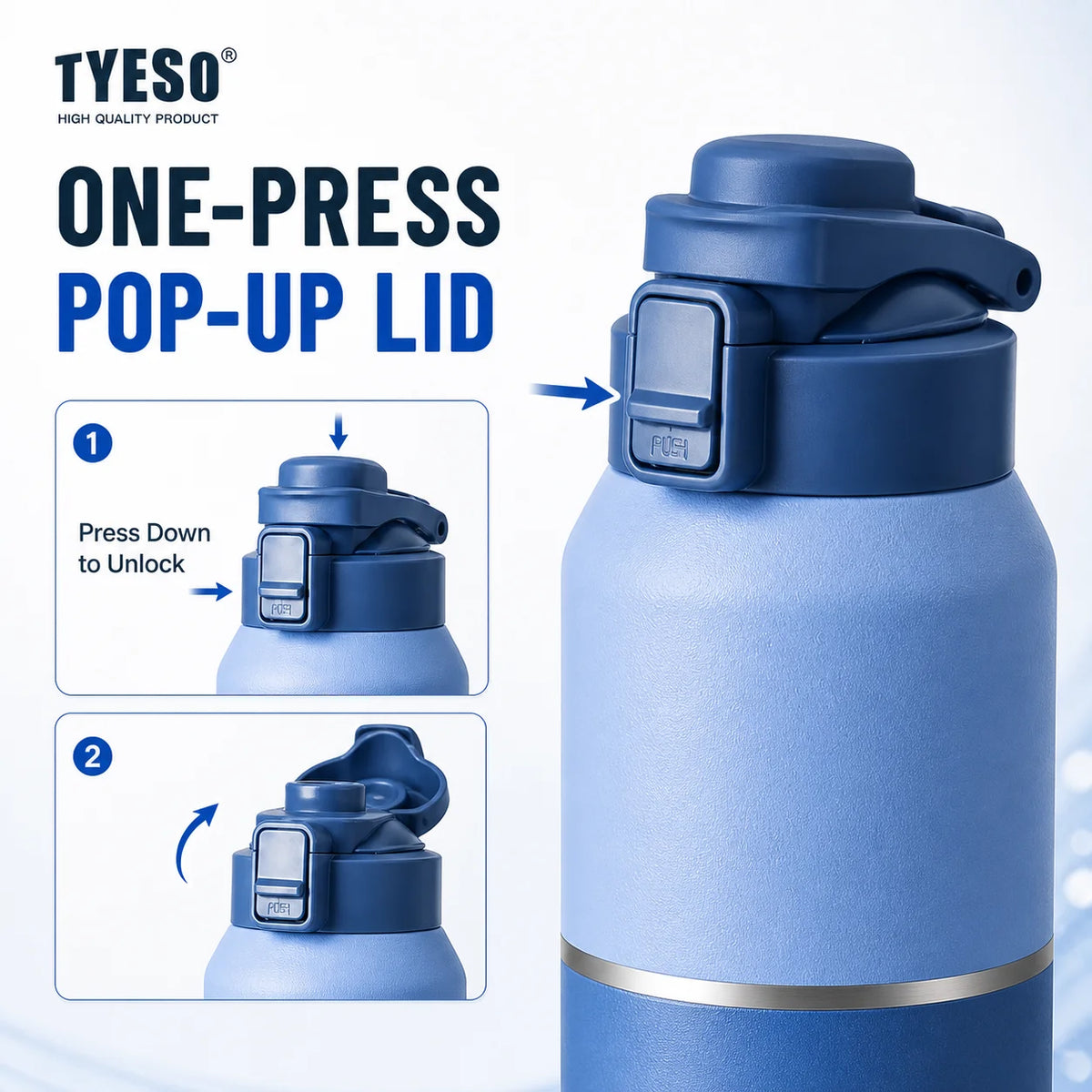 Tyeso Large‑Capacity Travel Mug with HandleVacuum Insulated Water Bottle Leakproof Lid Drinkware for Hiking Outdoor