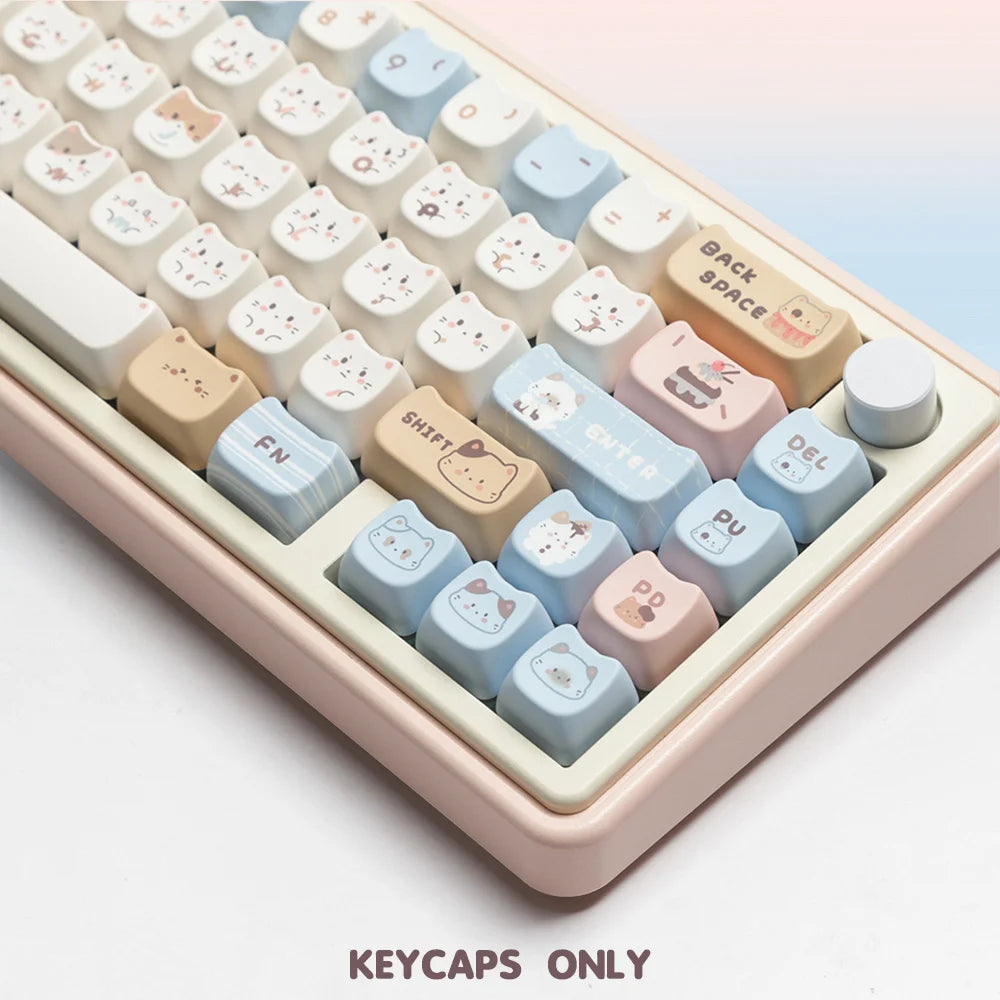140-key Sea Salt Kitten Keycap Cat-shaped PBT Dye Sublimation MAO Contour Compatible with MX for Switch Fit 61/64/68/87/96/104/1