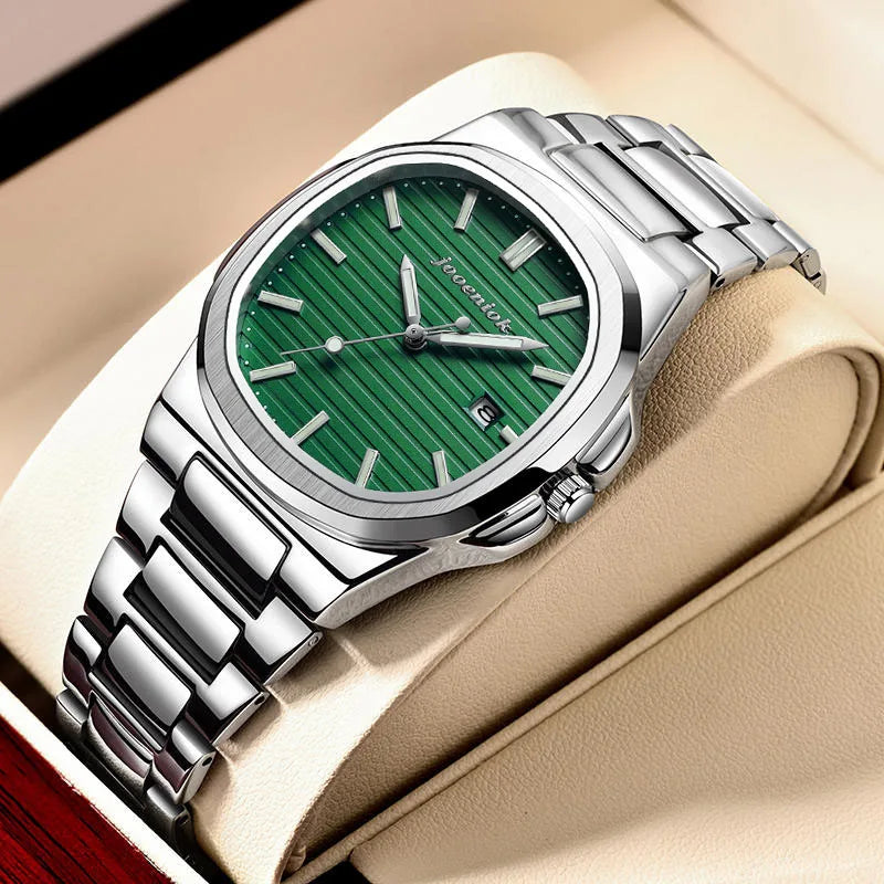JOOENIOK Luxury Military Man Watch Square Waterproof Luminous Date Week Men Watch Stainless Steel Quartz Men's Watches Reloj+box