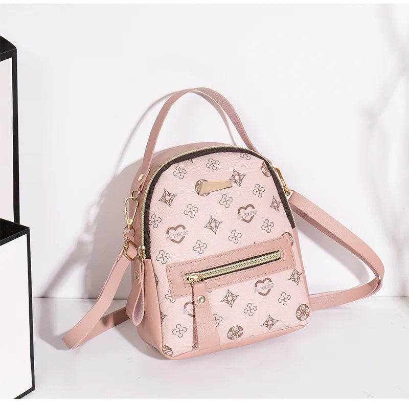 Mini Backpack Women PU Leather Printed Fashion Small Backpack 3 Ways Carry Lightweight Casual Daypack for Daily Travel Shopping