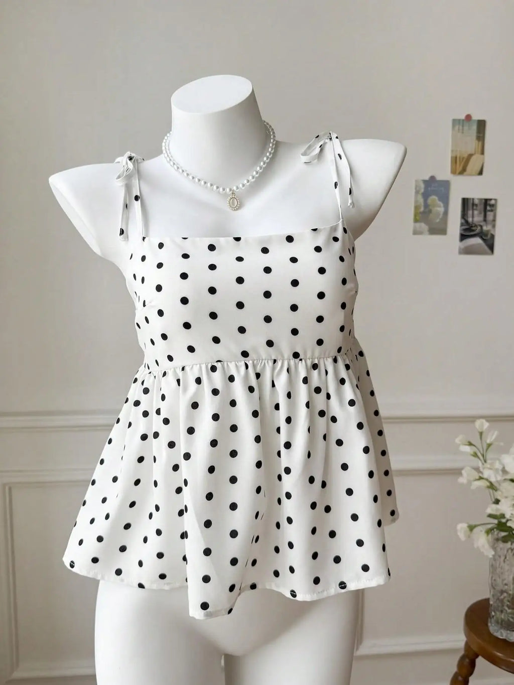 Women's Polka Dot Crop Cami With Spaghetti Straps And Flared Hem Polka Dot Camisole Babydoll Top Babydoll Tops Polkadot Top Cute