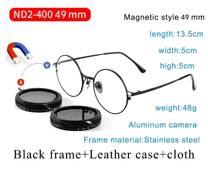 ND9 Adjustable Dimming Sunglasses Retro Punk Round Men's Fishing UV400 Polarized Driving Sunglasses Women