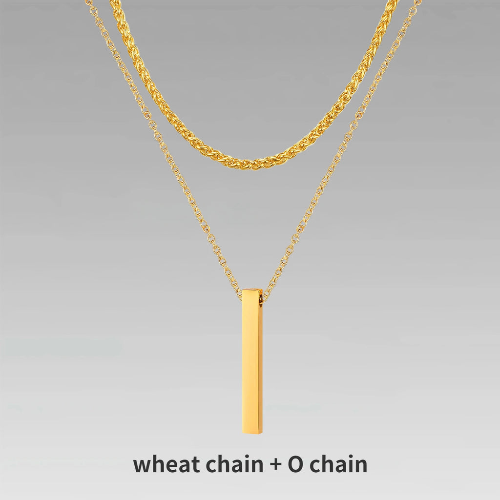 Vnox 3D Vertical Bar Necklaces for Men, Layering Stainless Steel Geometric Pendant, Layered Wheat Rope Cuban Chain, Boy Collar