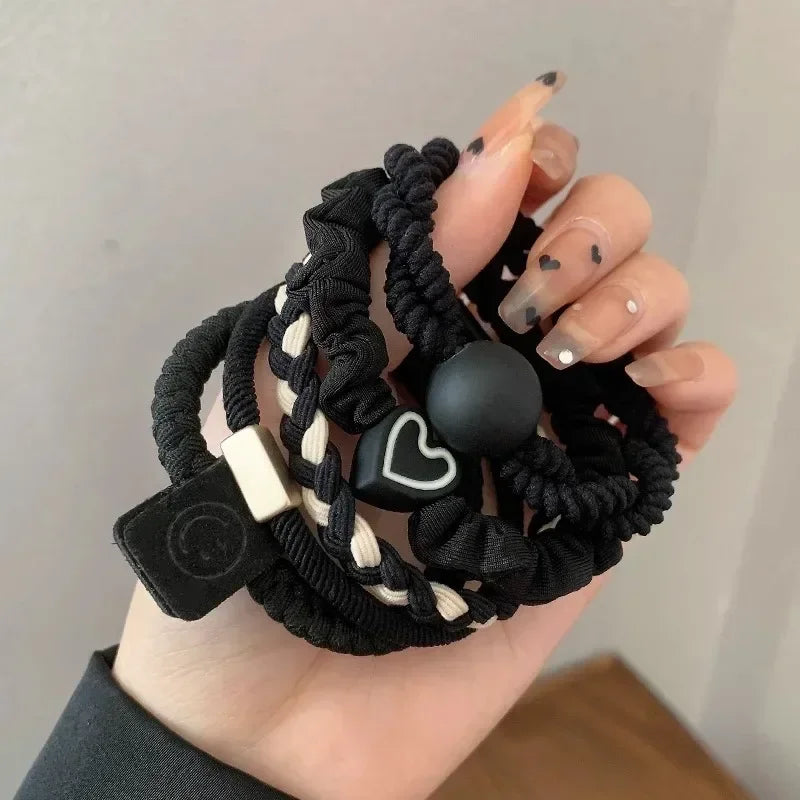5PCS Women's Hair Ring Set Hair Accessories High Elasticity Leather Band Simple Temperament High Ponytail Durability New Style