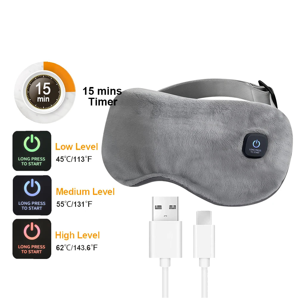 USB Charging Heated Eyemask Vibration Massage for Dry Eyes Relieve Eye Fatigue Warmth Sleep Shading Office Home Travel Eye Mask