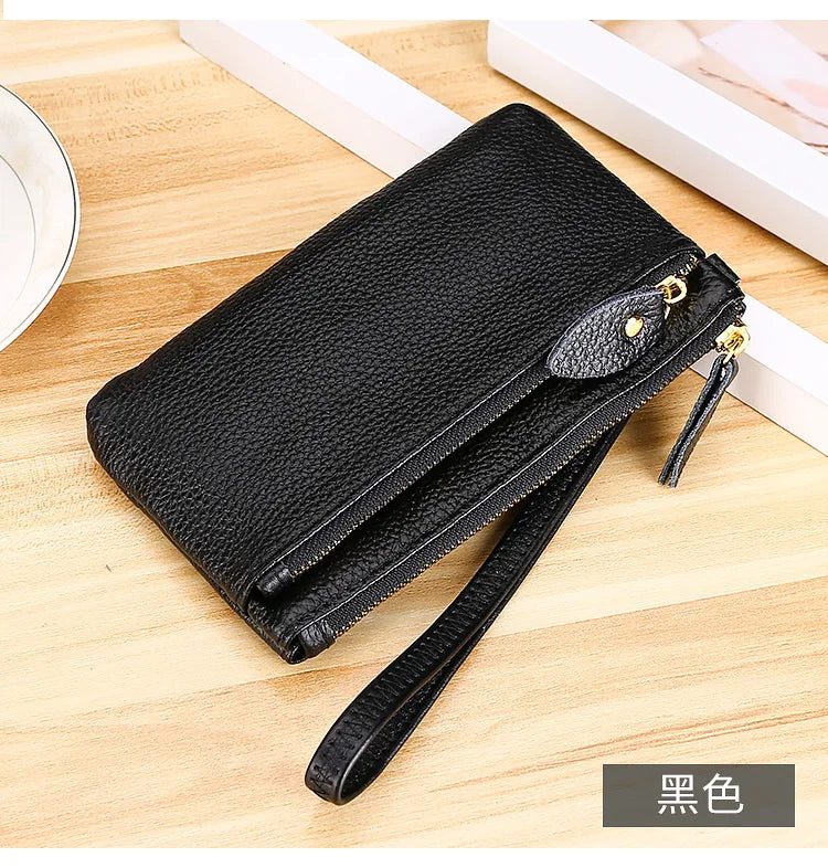 Fashion Women Genuine Leather Wristlet Clutch Bag Multifunctional Coin Purses Wallet Zipper Card Holder Money Clip Phone Bag