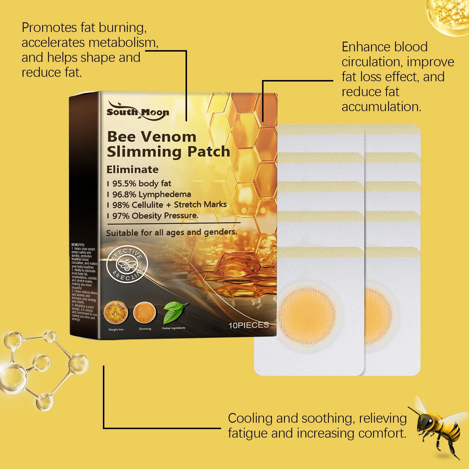 Bee Venom Body Shaping Patch Tighten Skin Firm Body Contour Improve Elasticity Boost Blood Circulation Gentle Skin Firm Patches