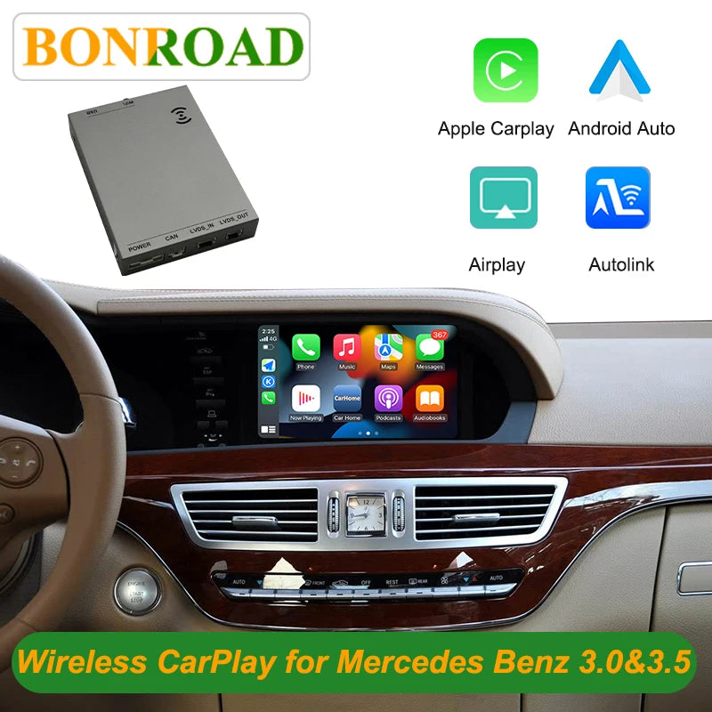 Bonroad Wireless CarPlay OEM Screen Upgrade Smart Adapter For Mercedes Benz S Class W221 2006-2013 NTG 3.0/3.5 Airplay Module Box
