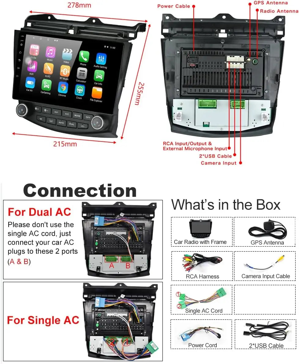 Android Car Stereo fo Honda Accord 7th 2003-2007,Build-in Carplay & Android Auto, 10 inch Capacitive Touch Screen GPS Navigation