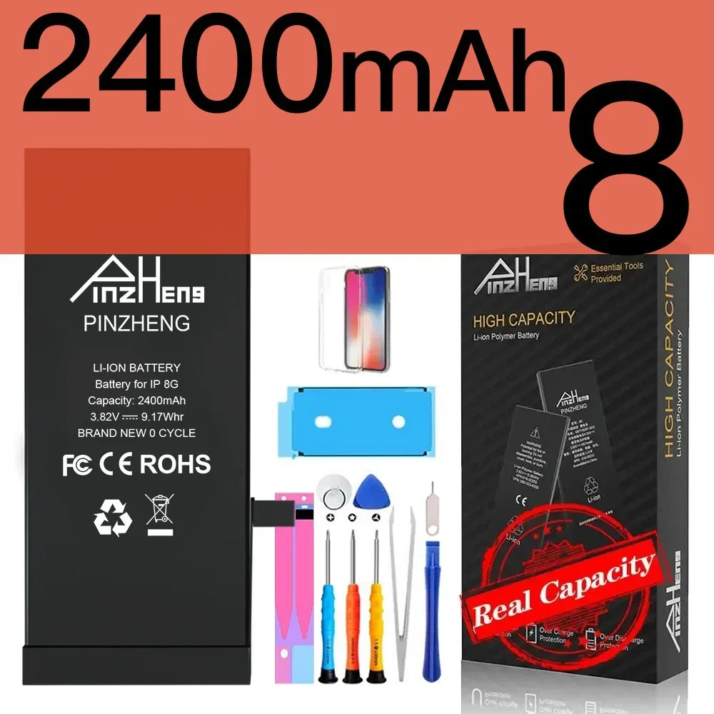 PINZHENG Real High Capacity Battery For iPhone 8 SE2020 6 6S 7 8Plus X Xs Max Xr Phone Replacement Batteries Warranty One Year