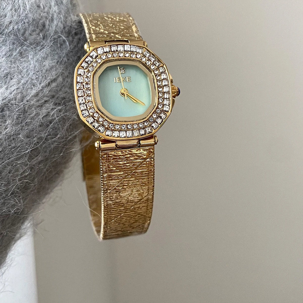 Fashion Women's Quartz Watch Natural Fritillary Dial Square Diamond Case Exquisite Watches Casual Commuting Bracelet Lady Gift