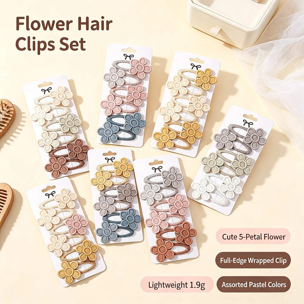 6Pcs/Set Cute Daisy Flower Hair Clips for Baby Girls Lovely Bang Side Clip Hairpins Princess Barrette Kid Hair Accessories
