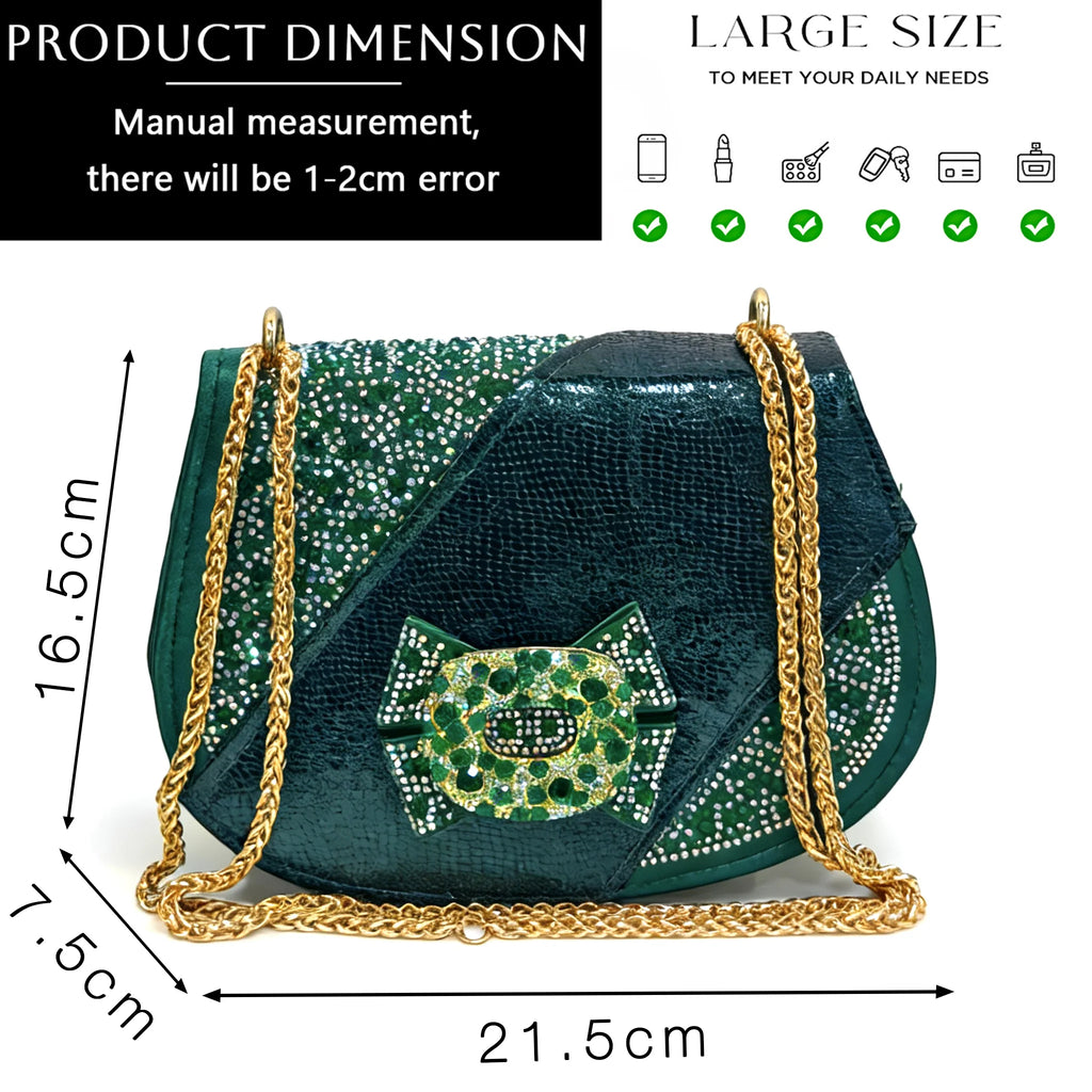 Venus Chan 2026 INS Green Elegant Women's High Heel Shoes and Rhinestone-Embellished Bag Set - Perfect for Any Occasion