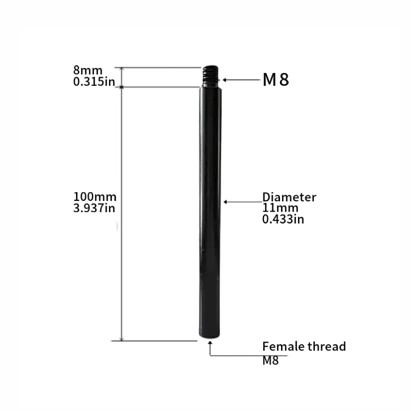 24mm/44mm/70mm/94mm Extension Rod 1/4" Female Bottom 1/4" Male Top Poles Tripods Extenders for Tripods, Motorcycle Stand