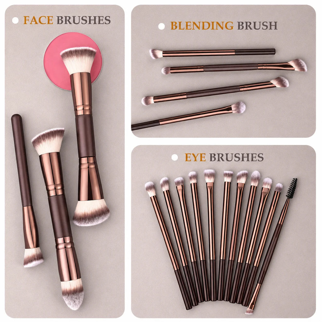 Travel Makeup Brush Set with Storage Box, 20-Piece Makeup Tools, Multifunctional Essential, 18-Piece Brushes with 2 Sponge Pads,