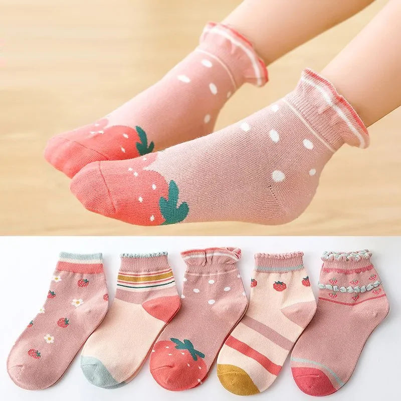5Pairs Baby Socks Newborn Baby Boy Cute Short Sock 0-1-3-10Y Kids Cotton Toddler Cartoon Soft Children's Sports Socks for Girls