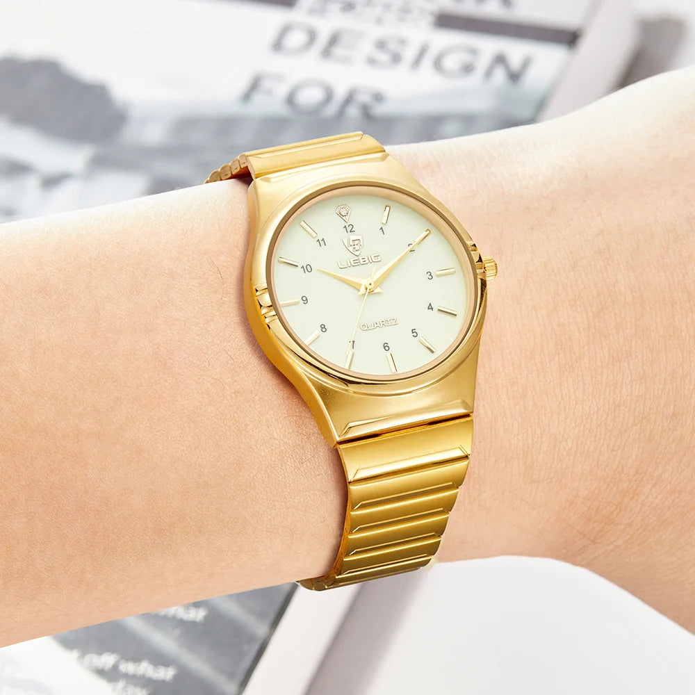 LIEBIG Women Quartz Watches Luxury Golden Stainless Steel Bracelet Waterproof Ladies Gold Wristwatch Girl Clock Relogio Mujer