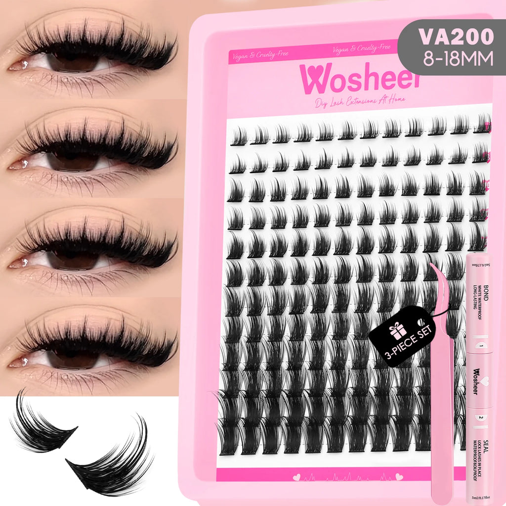 WOSHEER Lash Clusters Manga Lash Clusters Kit Clear Fairy Eyelash Clusters Wet-Look Spiky Anime Lashes Individual Lashes