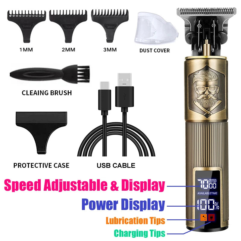 Electric Vintage Shaver Barber Cordless Hair Cutting Machine USB Charging Hair Trimmer Portable Hair Clipper Suitable For Men