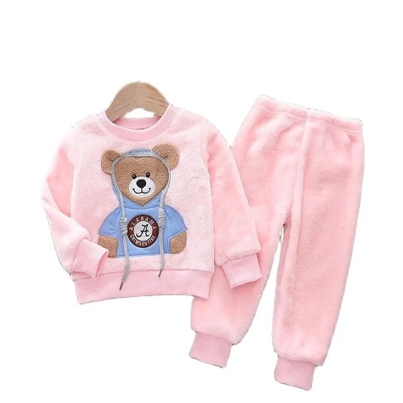 2023 New winter Baby Boy Girl Thicken Pajamas Set Flannel Fleece Toddler Child Warm Catoon Sleepwear Kids Home Suit 0-5Y