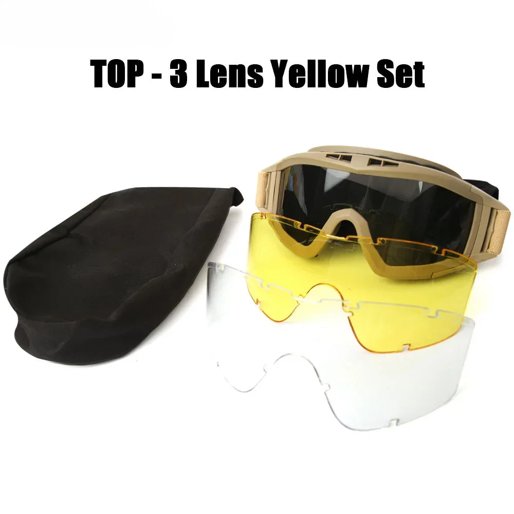 New Airsoft Tactical Goggles 3 Lens Windproof Dustproof Shooting Motocross Motorcycle Mountaineering Glasses CS Safe Protection