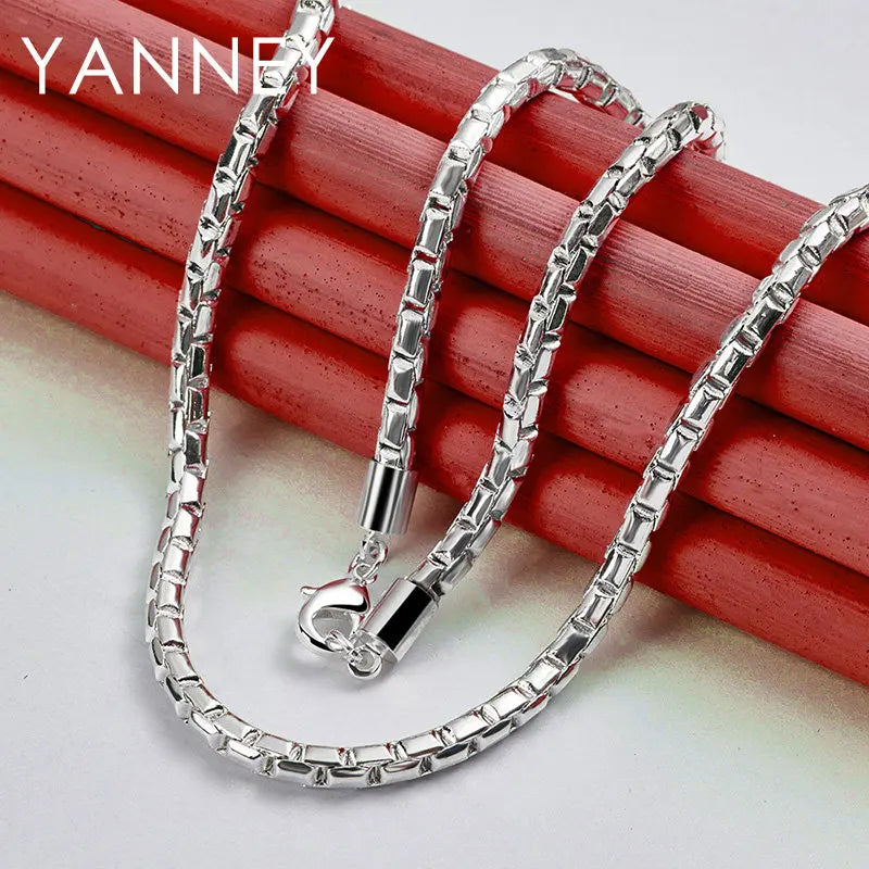 925 Sterling Silver 18 Inches 4MM Box Chain Necklace For Men Women Fashion Hip Hop Charm Gift Jewelry Wedding