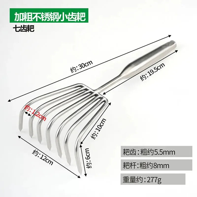 Stainless Steel Small Rake with Integrated Steel Handle Multi-claw Soil Rake for Garden Soil Loosening & Raking Tool