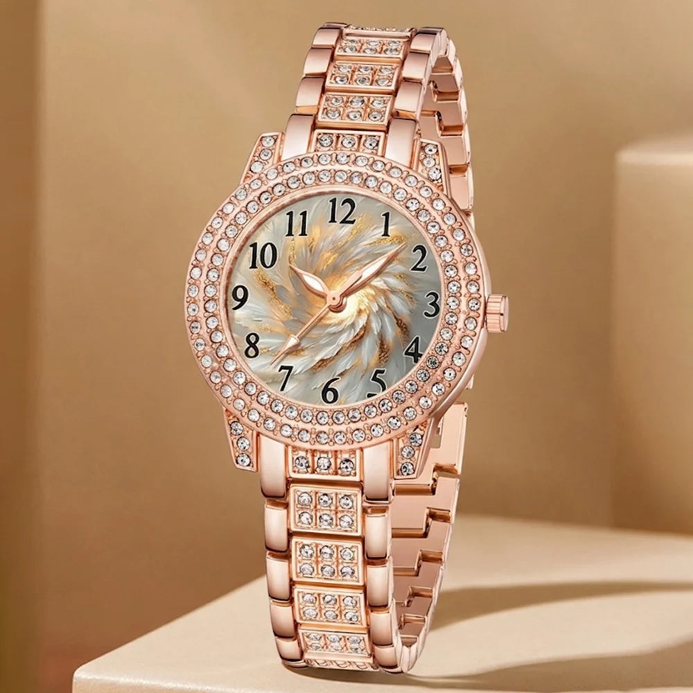 5Pcs/Set Unisex Jewelry Watches Women's Wristwatch Accessories Rose Gold Fashion Business Elegant Trendy Classic Exquisite Retro Light Luxury Rhinestone Luxury Bracelet Watch Set Y2K Suitable for Travel, Vacation, Parties, Da