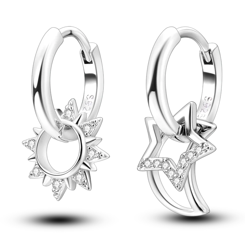 New 925 Sterling Silver Star And Moon  Women Earrings Brilliant Wedding Engagement Star Earrings Jewelry Gift
