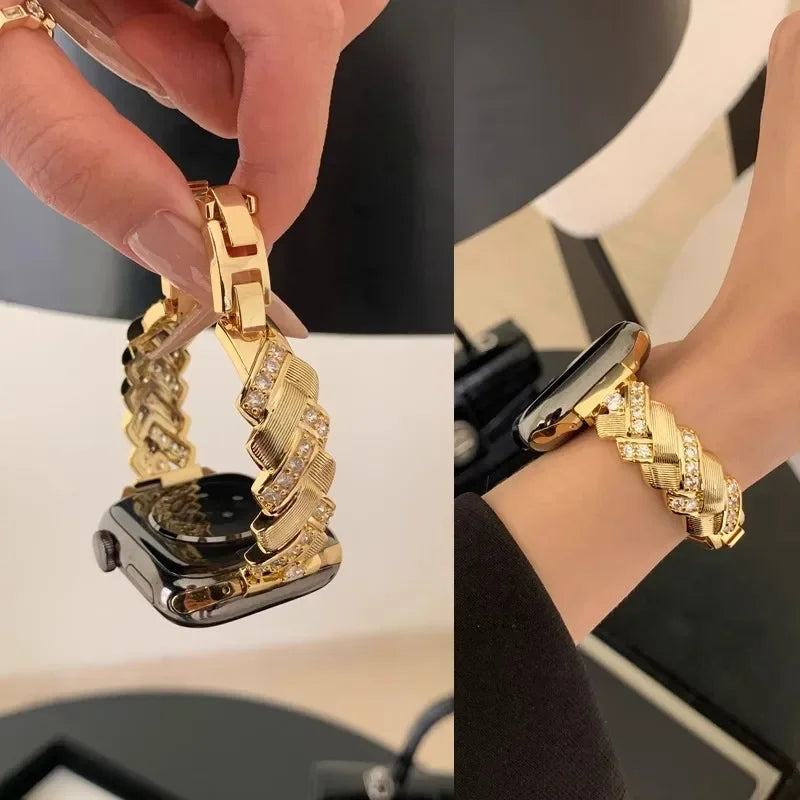 Nice Bling Ear of Wheat Bracelet Link for Apple Watch Band Series S11/10/8/7/6/3/4/5/9 40mm 41mm 38mm 42mm 44mm 45mm 46mm Strap