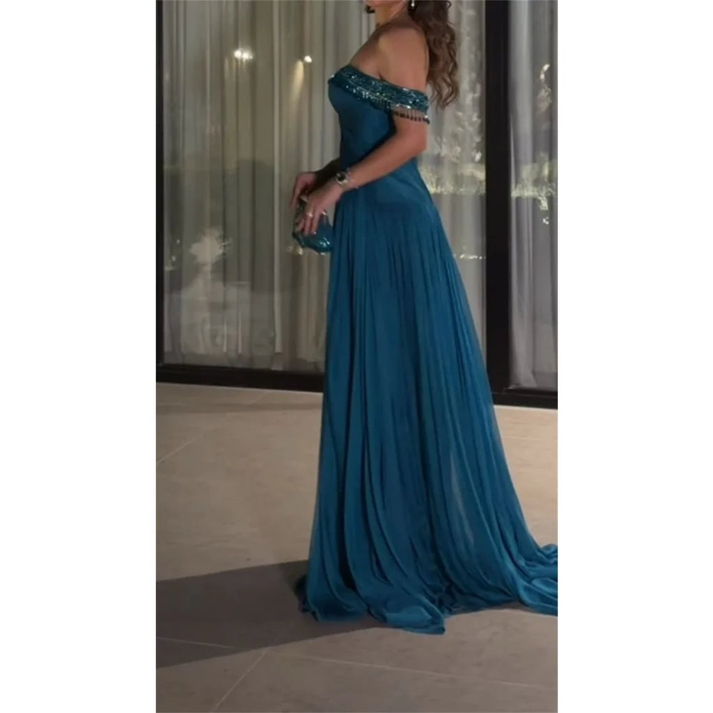 Bella Customized Square Collar Glitter Fabric Prom Dress Pleats vestidos de noche Tra‑length Elegant Luxury Evening Dresses 2026