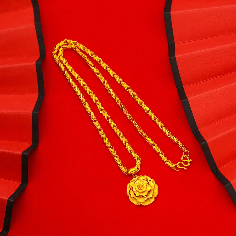 Fashion Simple Flower Pendant Clavicle Necklace For Women 24K Gold AU999, Delicate flower slim your neckline
