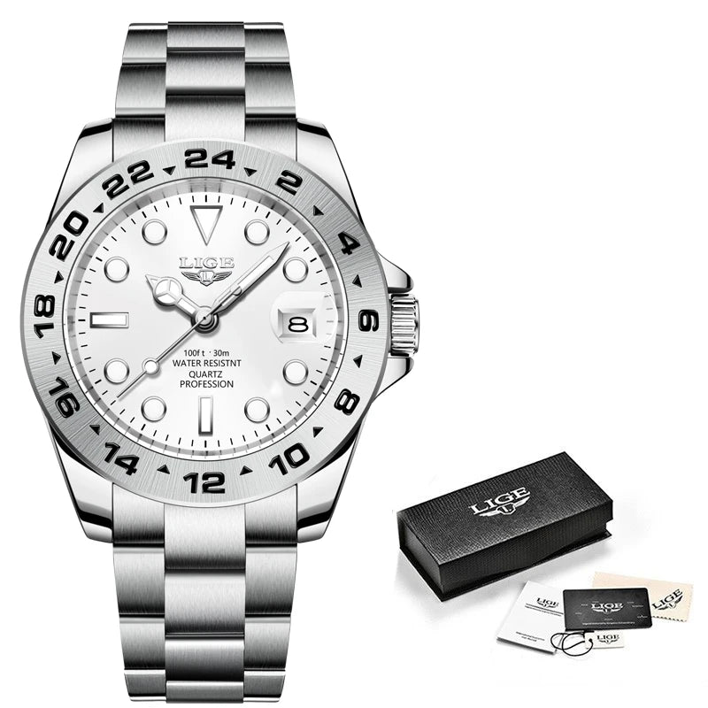 LIGE Hot Sell Men Watch Sport Mens Watches Top Brand Luxury  Military Waterproof Full Steel Quartz Clock Men Relogio Masculino