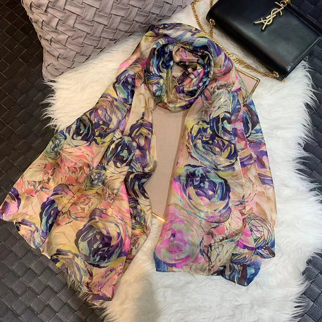 BYSIFA| Ultralarge Blue White 100% Mulberry Silk Scarf Beach Wrap Brand Female Long Scarves New Paisley Design Silk Scarf Shawl