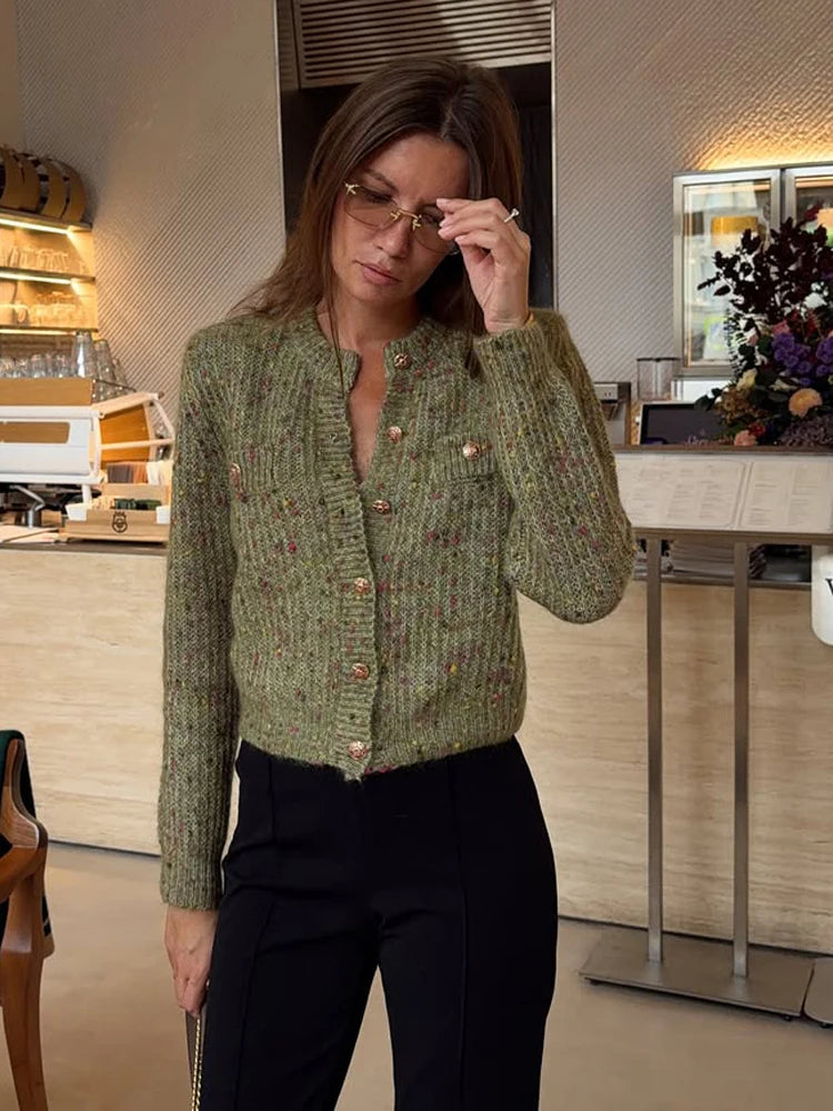 Elegant Knit Female Short Cardigans O-neck Fashion Women Single Breasted Sweater Full Sleeve Autumn Lady Casual 2026 Knitwear
