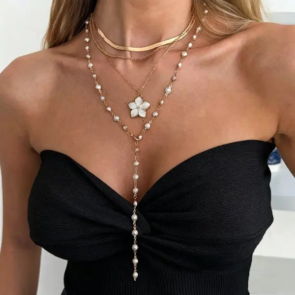 Trendy Gold Silver Color Glass Long Y-Shaped Necklace Metal Collarbone Chain Summer Holiday Party Bohemian Body Jewelry Gifts