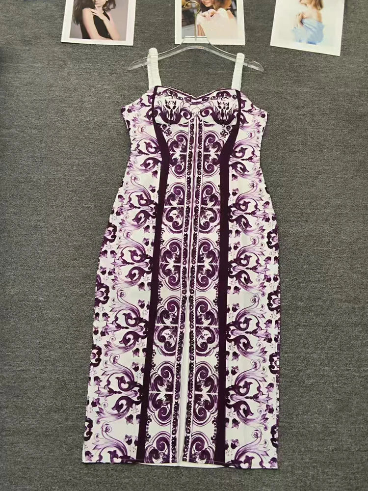 2026 Summer Women's Clothing Retro Geometric Print Back Color Blocking Tube Top Suspender Dress Fashion Waist Covering Hip Skirt