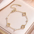 Classic Hollowed-out Four-leaf Flower Zircon Inlaid Stainless Steel Bracelet Trendy Party Clover Jewelry Gift For Women