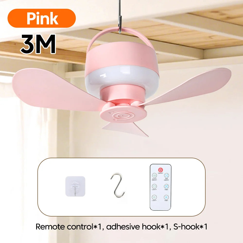 Portable With Remote Controlled Small Ceiling Fan Light Household Outdoor Camping Tent Student Dormitory Bed USBRechargeable Fan