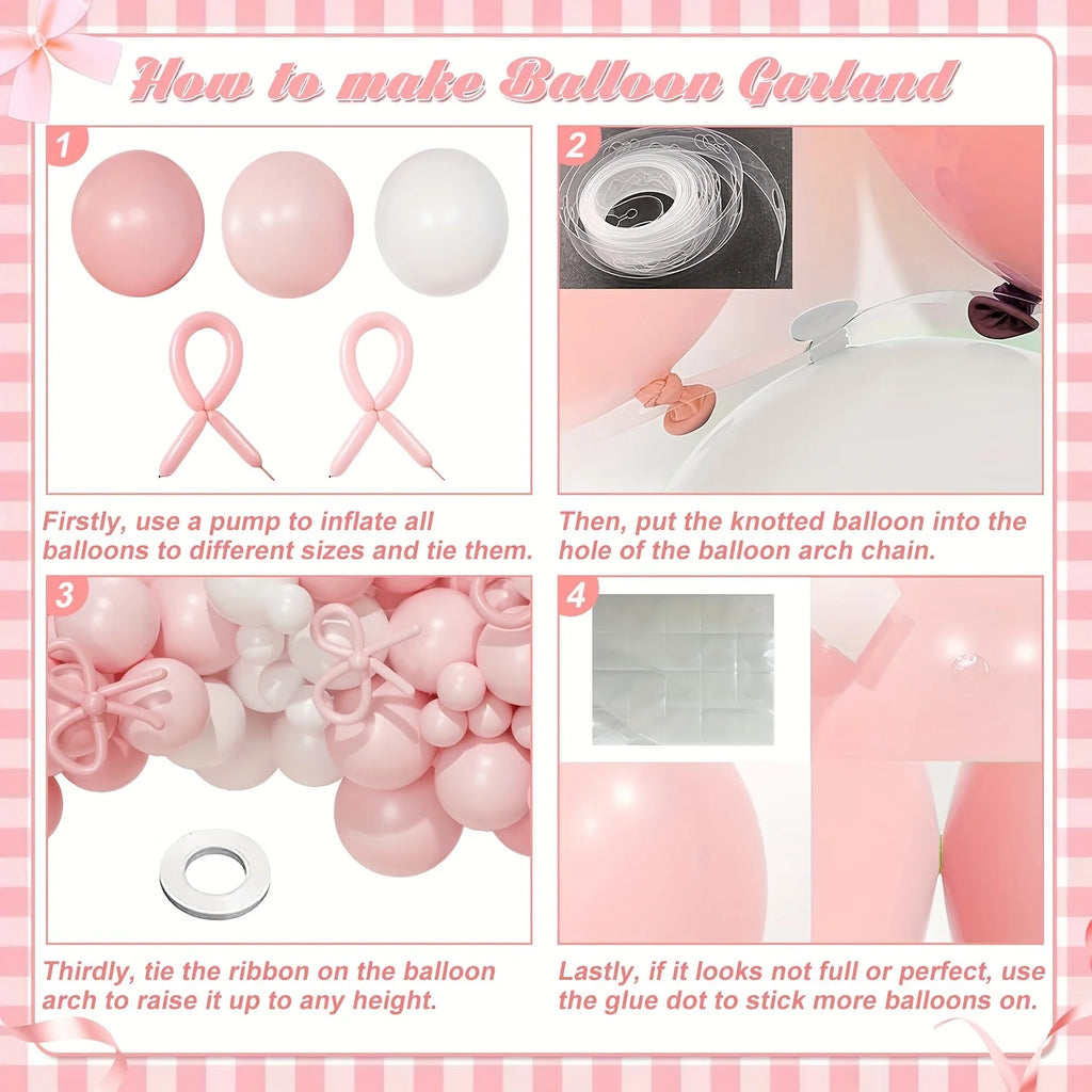 Coquette Birthday Decorations, 152pcs Pink And White Balloon Garland Arch Kit Include Light Pink White Bow Balloons Different Size for Bridal Shower Gender Reavel Wedding Engagement Party Decorations
