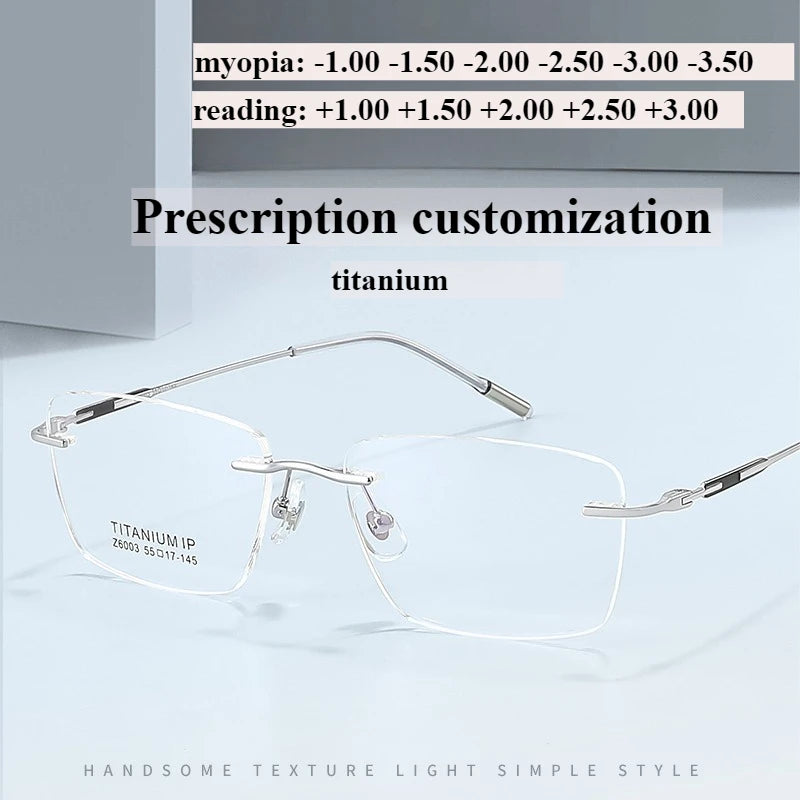Men's ultra-light anti-blue pure titanium rimless glasses custom myopia prescription glasses reading glasses