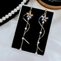 Light Luxury Zircon Star Pearl Wave Long Tassel Earrings Women Temperament Fashion Jewelry Dainty Gifts