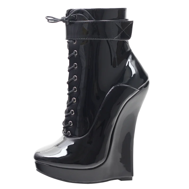 jialuowei Women Sexy Fetish Super High 18cm Super Wedge Heel Pointed Toe Zipper Cross-tied Ankle BALLET Boots Plus Size